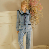 Chenxi autumn and winter coral velvet pajamas set womens autumn and winter long sleeve long lovely flannel can be worn outside home clothes