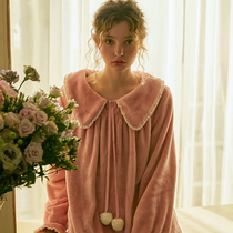 Chenxi Nightdress Womens Spring and Autumn Long Sleeve Flannel Sweet Court Style Leisure Winter Thick Long Knee Long Home Clothes