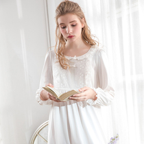 Chenxi original Palace wind nightgown women Spring and Autumn long sleeve lace sexy long sweet pajamas retro home wear