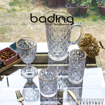 European style gilt crystal glass wine cup thick prismatic relief Breakfast Milk Cup Net red drink water Cup