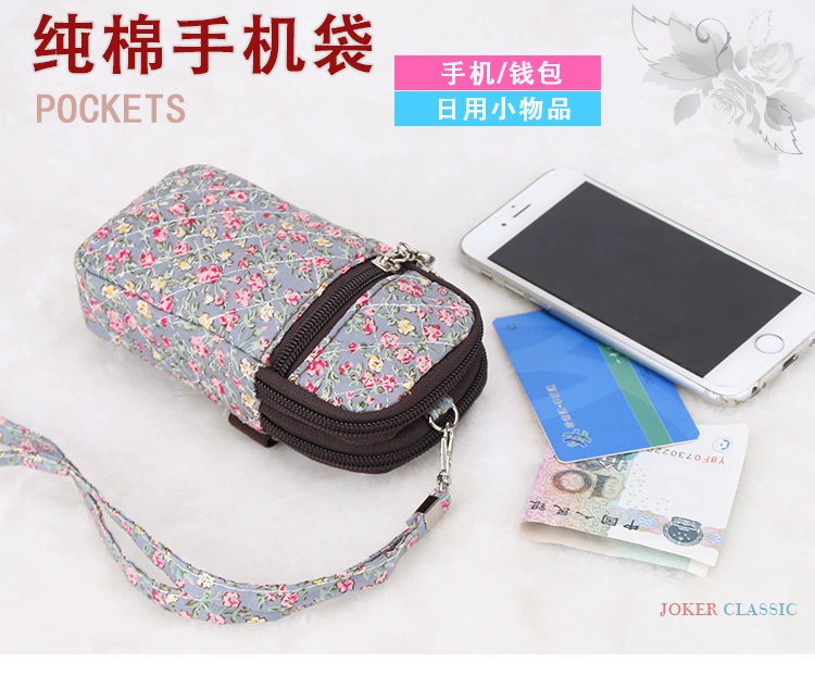 Oppo Huawei kê vivo apple 6/7 / 8plus treo cổ điện thoại di động túi 3 lớp cotton cổ tay ví nữ
