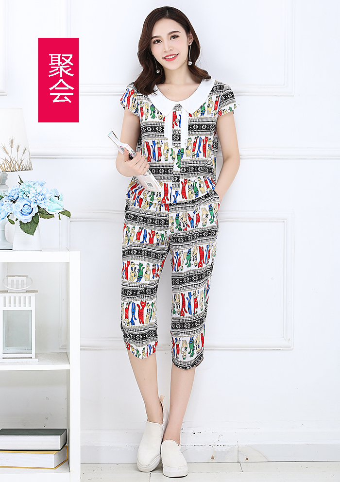 Mùa hè cotton lụa đồ ngủ của phụ nữ ngắn tay 7 điểm quần cotton cotton lụa bộ nhân tạo cotton dịch vụ nhà có thể được đeo đồ bộ mùa hè