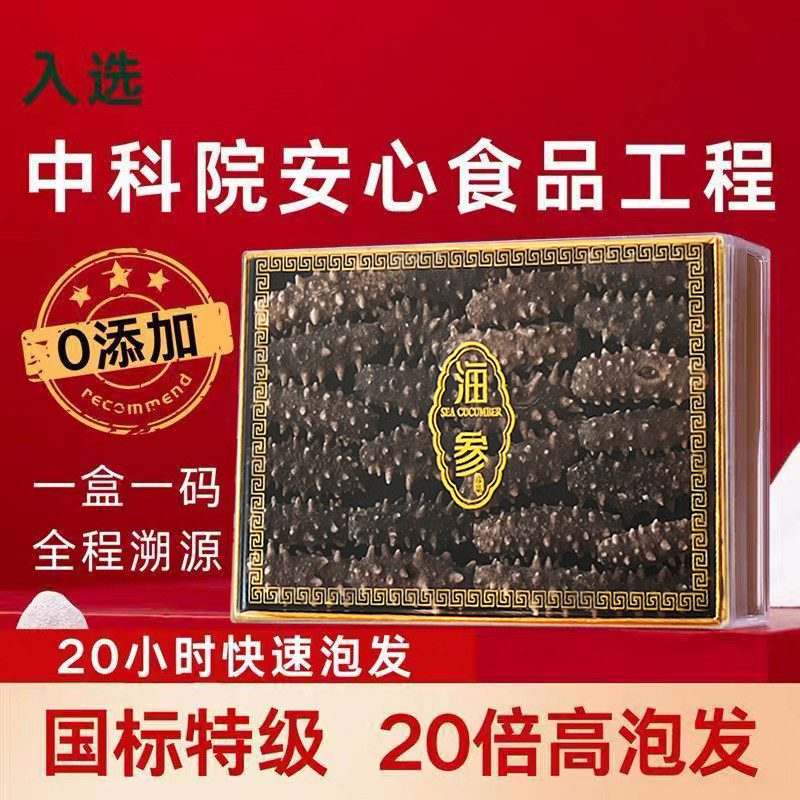 本場大連産乾燥ナマコ、国家規格、プレミアムグレード、軽く乾燥させた遼寧産ナマコ、国家規格、安全で信頼できる特産品、調理不要、水で戻したナマコ20個入りギフトボックス