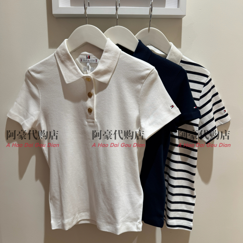 Tommy Hilfiger26 Spring and Summer New Women's Pure Cotton Casual Slim Short-Sleeved T-Shirt Polo Shirt Ww49252