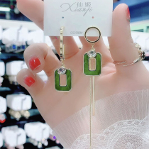 2022 New tide fashion temperament asymmetric ab earrings for a long short green earrings are anti - allergic