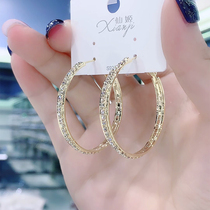 South Koreas new high-sensitive metal large circle full of ultra-flash earrings personality fashion hundred circle ear decorations anti-allergy