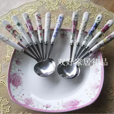 Jingdezhen bone china medium round spoon bone porcelain tableware set stainless steel Korean spoon set Japanese eating soup