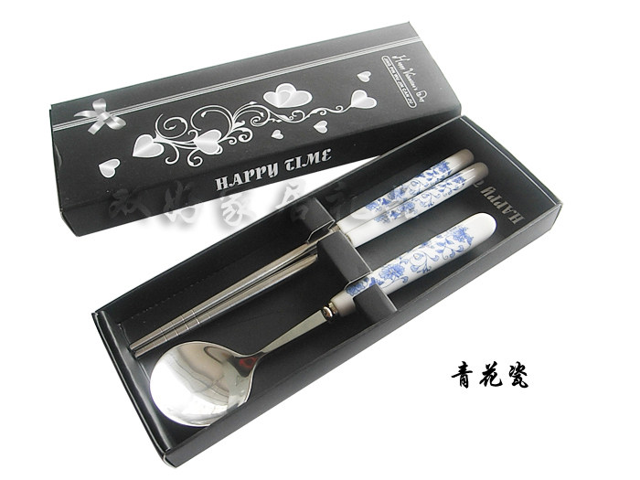 Bone Porcelain Chopsticks Spoon Three Pieces Cutlery Stainless Steel Small Gift Ceramic Chopsticks Korea Creative Suit