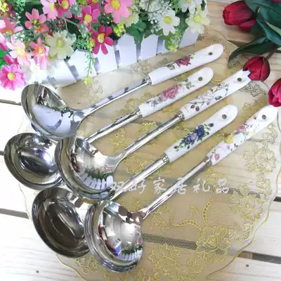 (clearance)Bone china stainless steel porridge spoon Korean ceramic stainless steel large soup spoon soup spoon Porridge spoon