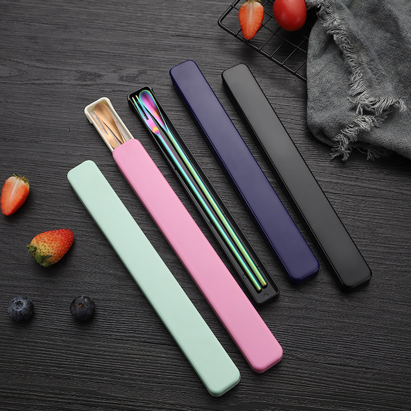 Round stick 304 stainless steel stirring spoon long to make ice spoon ice fork portable Lower afternoon tea point milk tea stirring spoon fork suit