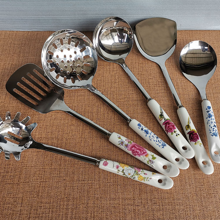 Ceramic stainless steel combination kitchenware supplies Big spoon porridge scoop scoop scoop scoop fried noodle thickening practical