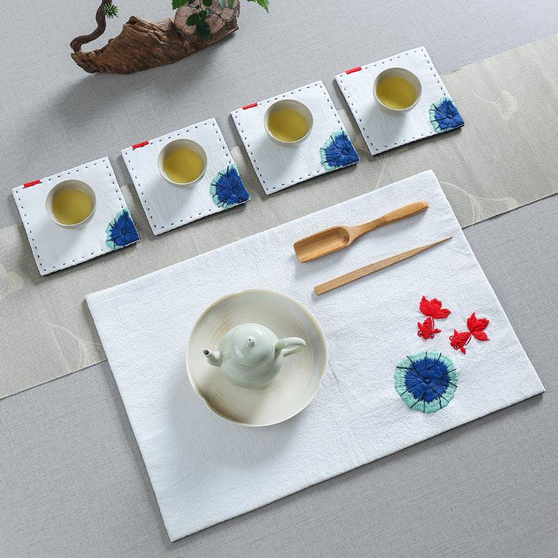 Goldfish alley handmade diy embroidery tea mat material bag home fabric kung fu tea mat self-embroidered coaster Chinese style