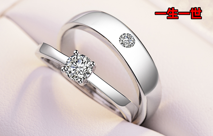 Sterling silver couple nhẫn một cặp chữ nam giới và phụ nữ net red sinh viên mở cửa cho các vòng Nhật Bản và Hàn Quốc đơn giản mô phỏng wedding ring kim cương