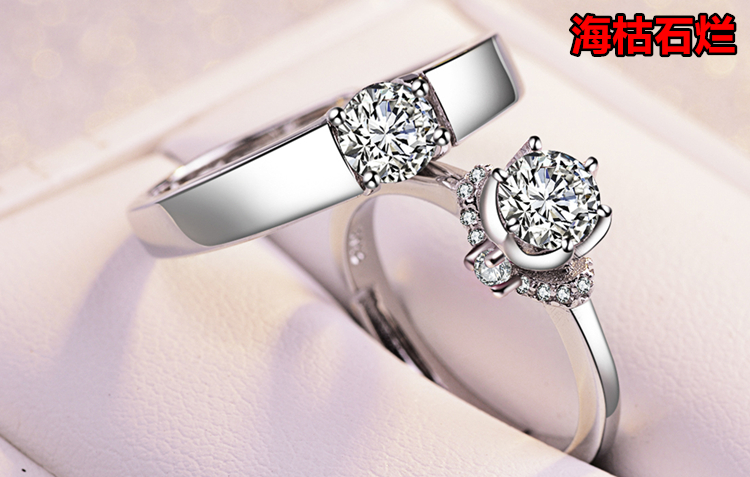 Sterling silver couple nhẫn một cặp chữ nam giới và phụ nữ net red sinh viên mở cửa cho các vòng Nhật Bản và Hàn Quốc đơn giản mô phỏng wedding ring kim cương