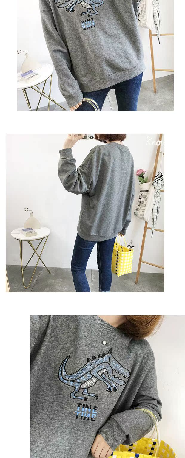 MC13 雅 quạt thông gió thẻ khủng long thêu lỏng áo len cổ tròn hoang dã hoặc 25 SS áo khoác nữ form rộng