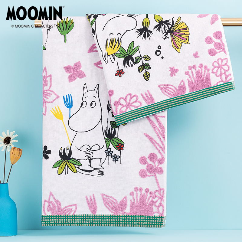 Xicaier Art Museum Moomin Garden Pure Cotton Single-Layer Gauze Large Bath Towel for Men and Women, Absorbent, Soft, Large Household Towel