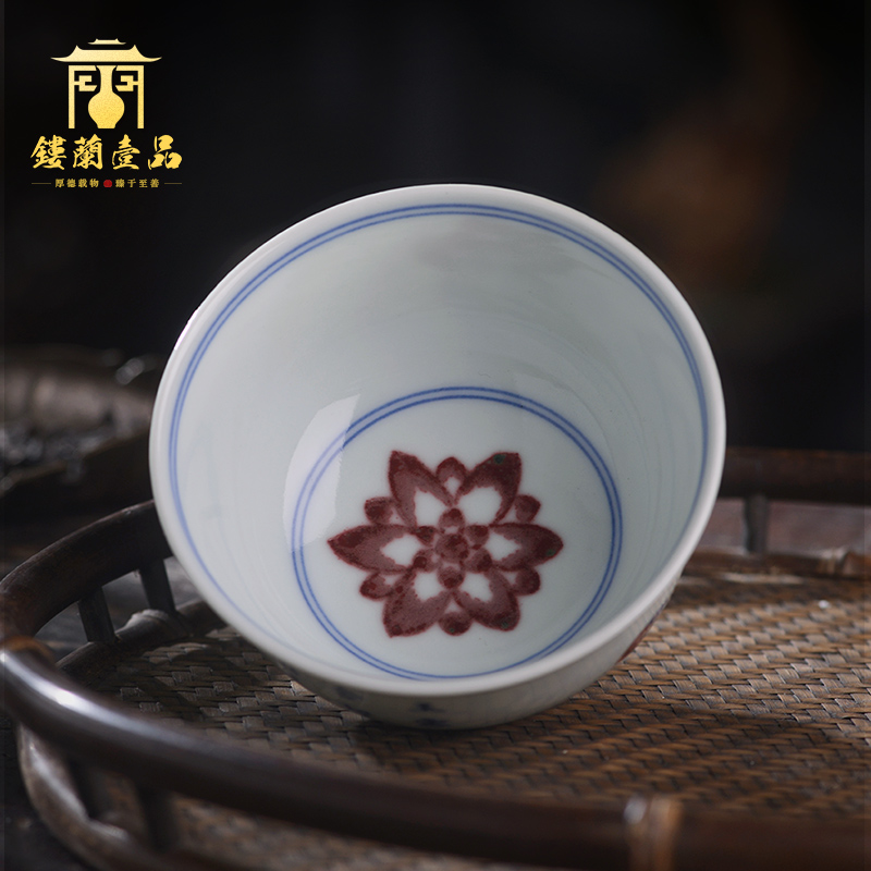 Jingdezhen blue and white youligong corn poppy ceramic all hand - made master cup tea single CPU kung fu tea cups