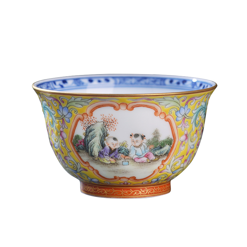 Jingdezhen ceramic all hand - made colored enamel window lad master cup kung fu tea set large tea cup single CPU