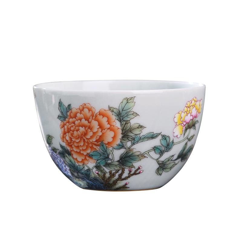 All hand - made pastel peony master of jingdezhen ceramics kung fu tea set large personal tea cup to use single CPU