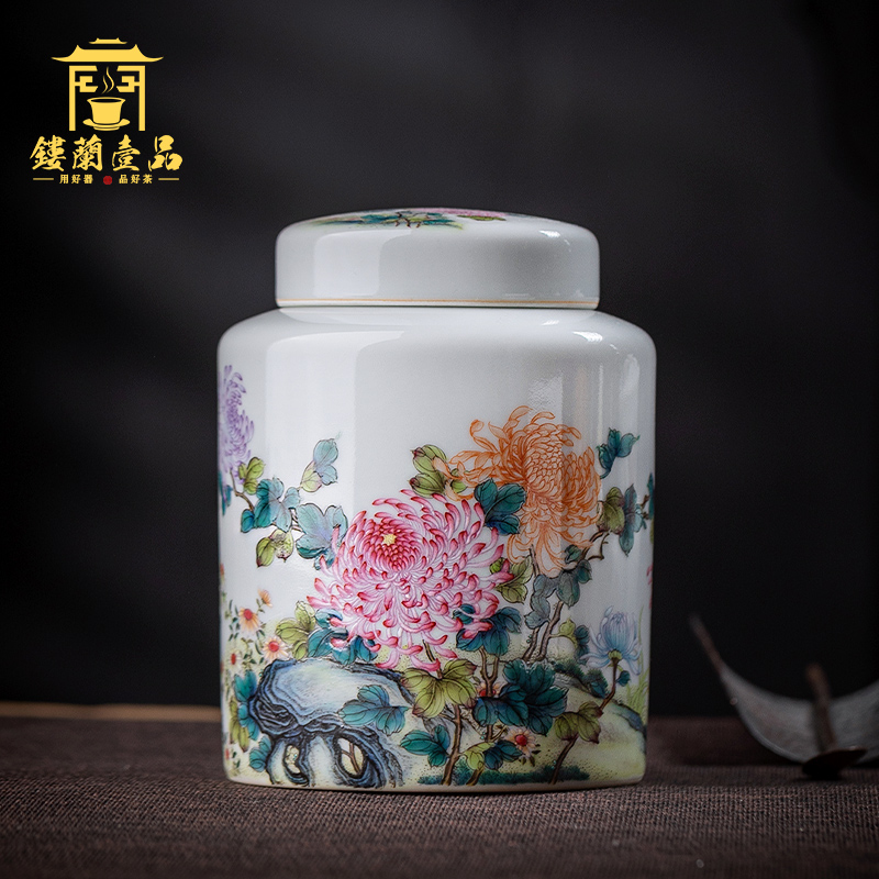 Jingdezhen all hand pastel by tea canister boutique high - end household seal warehouse storage tanks ceramic tea pot
