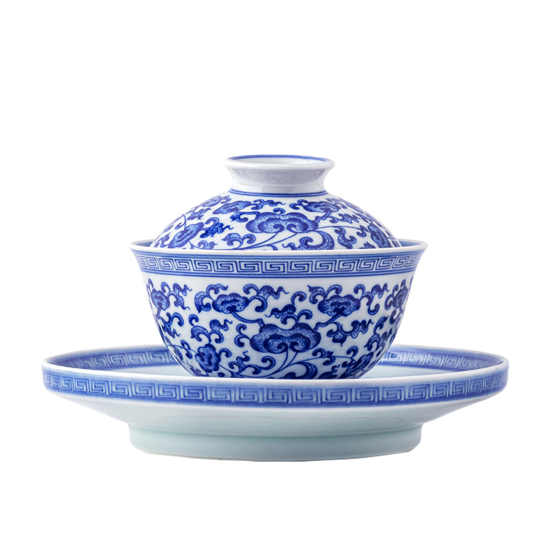 Jingdezhen ceramic blue and white tie up within the lotus flower sweet hand - made all three tureen kung fu tea tureen large bowl