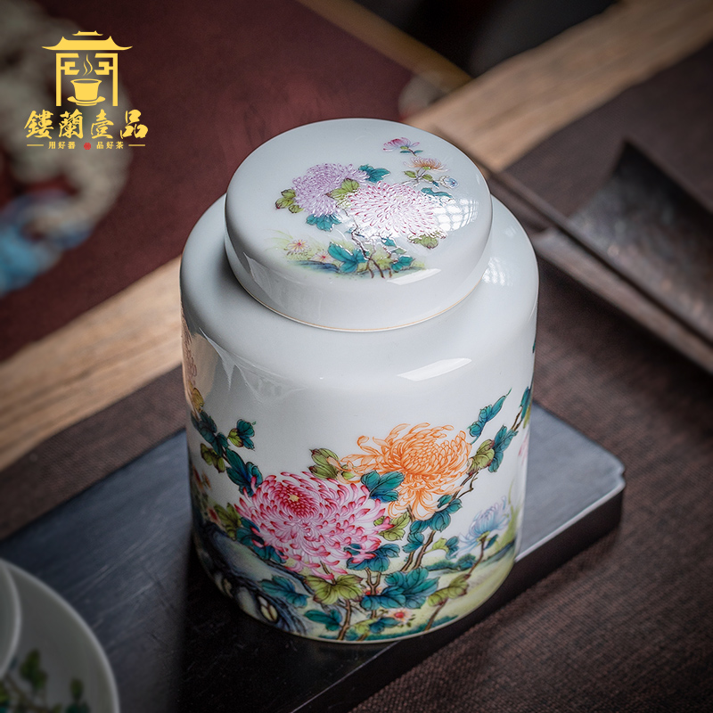 Jingdezhen all hand pastel by tea canister boutique high - end household seal warehouse storage tanks ceramic tea pot