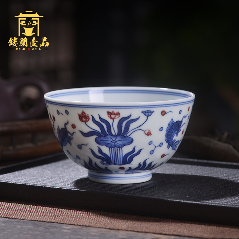 Jingdezhen ceramic all hand - made maintain green Hualien left algal grain master cup kung fu tea tea cup single CPU