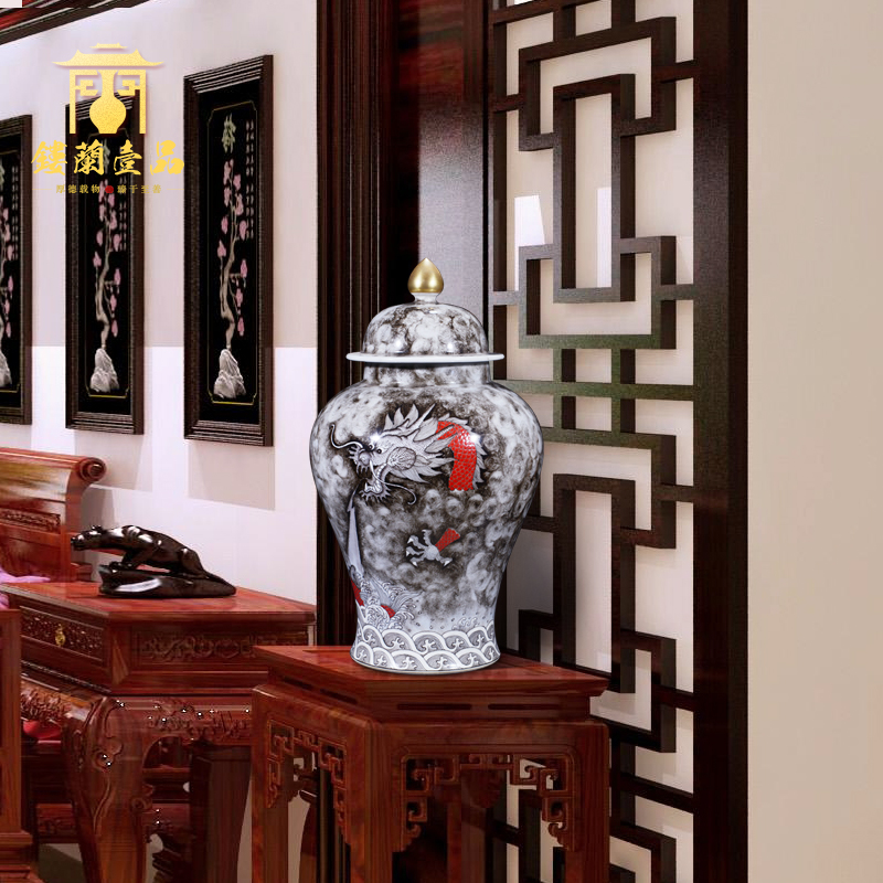 Jingdezhen ceramic hand - made all ink dragon grain to the general pot of new Chinese style household storage tank receives caddy fixings furnishing articles
