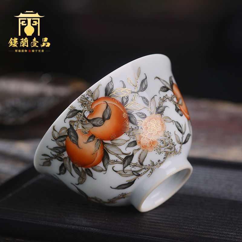 All hand - made paint nine peaches five bats alum red ink in the masters cup of jingdezhen ceramic tea set a single cup of tea cup kung fu