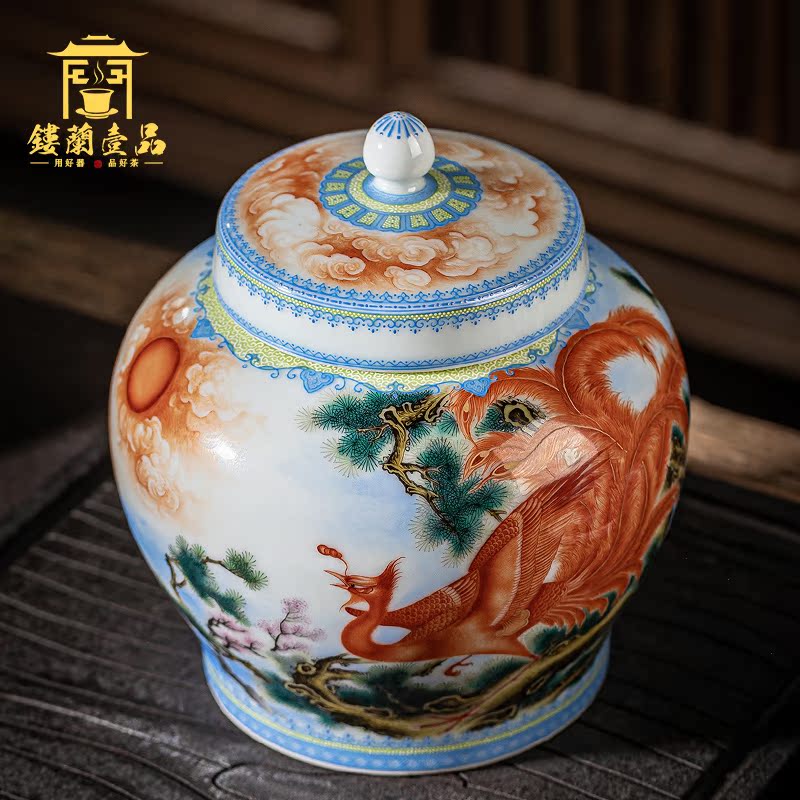 Jingdezhen ceramic pure hand draw pastel ChanFeng chaoyang caddy fixings storage tank large warehouse kung fu tea tea set cover tank