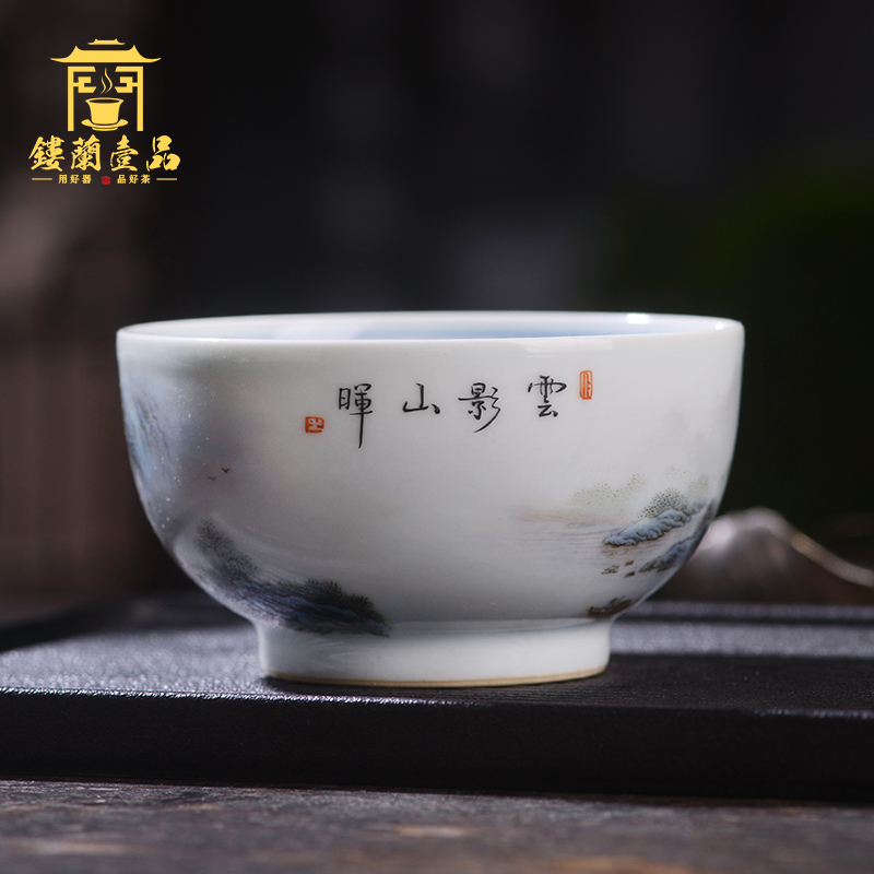 Jingdezhen ceramic all hand - made pastel blue and white landscape master cup kung fu tea cup tea cup sample tea cup