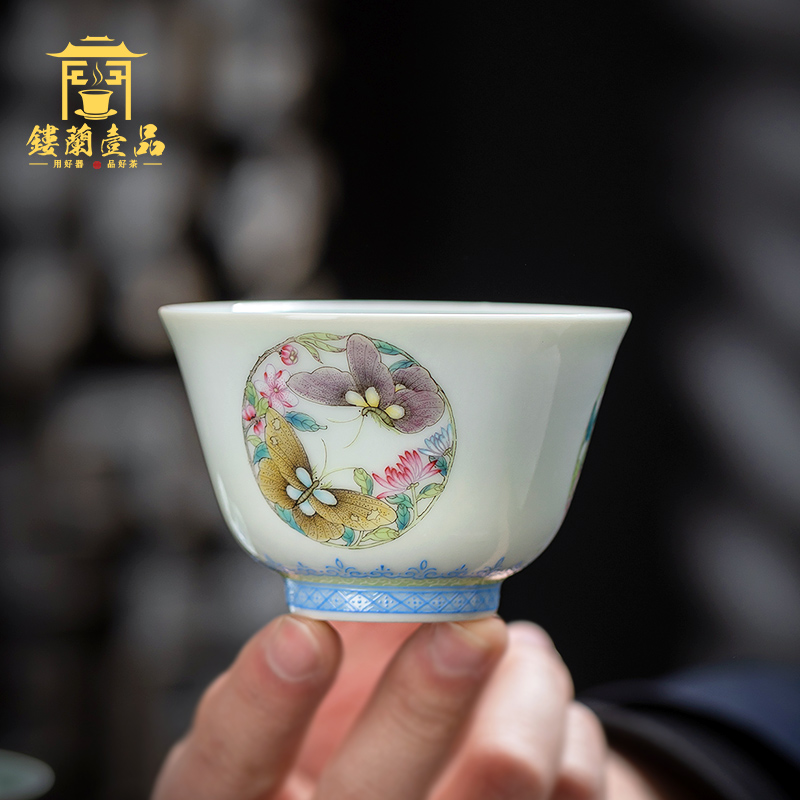 All hand hand draw pastel regiment butterfly masters cup jingdezhen kung fu tea set sample tea cup ceramic terms cup single CPU