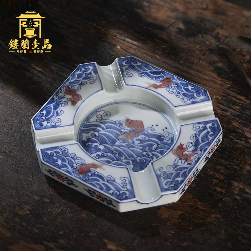 Jingdezhen ceramic all hand - made under glaze blue and white youligong Chinese ashtray home furnishing articles office decoration
