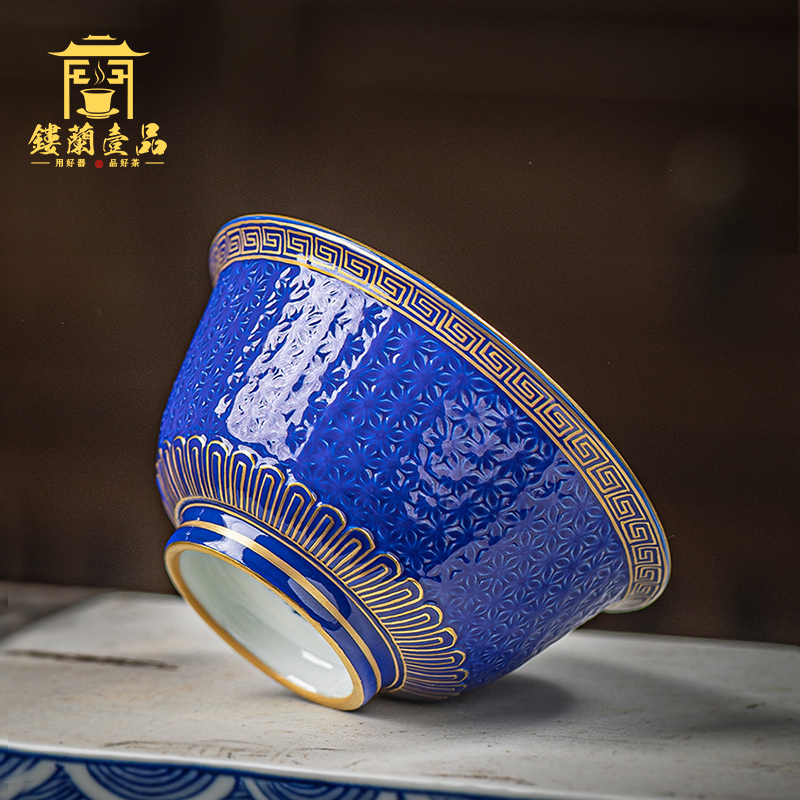 Jingdezhen ceramic all hand - made blue glaze see hand - cut single master of kung fu tea cup tea cup large bowl