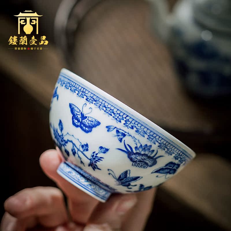 Jingdezhen ceramic hand - made maintain blue - and - white recent master single cups of large sample tea cup kung fu tea cups