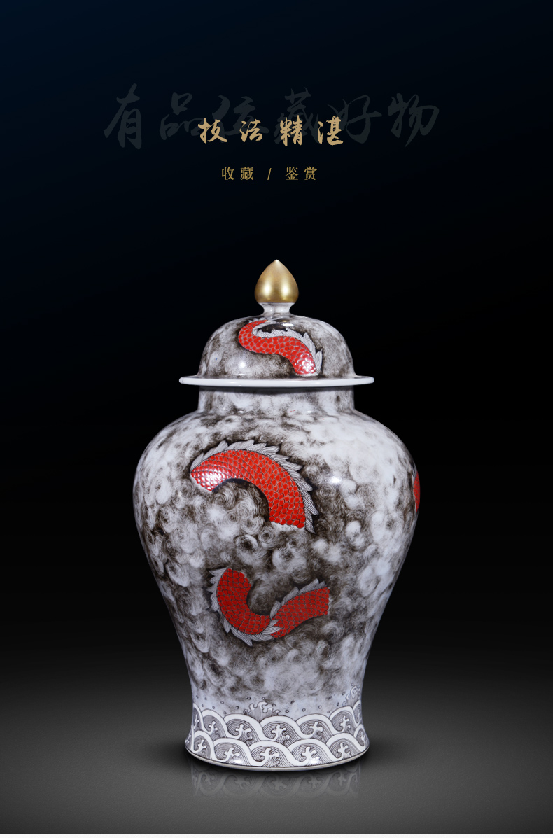 Jingdezhen ceramic hand - made all ink dragon grain to the general pot of new Chinese style household storage tank receives caddy fixings furnishing articles