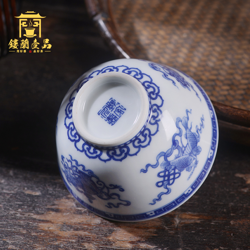 Art home benevolence blue sweet grain master cup of jingdezhen ceramic hand - made all single CPU kung fu tea set personal tea cup