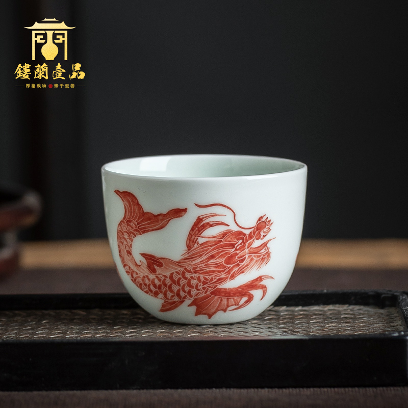 Jingdezhen ceramics hand rubbing Jin Lin dragon kung fu master sample tea cup tea cups single cup small bowl
