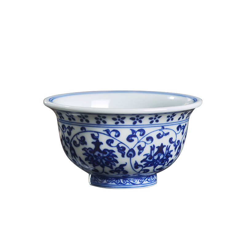 Jingdezhen ceramic all hand - made imitation Ming yongle blue tie up branch pressure hand masters cup kung fu tea set single cup tea cup