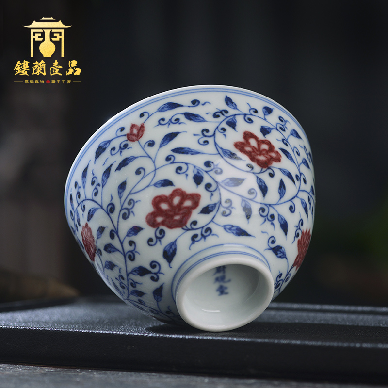 Jingdezhen ceramic blue and white youligong tangled branches all hand - made master of kung fu tea cup individual single CPU