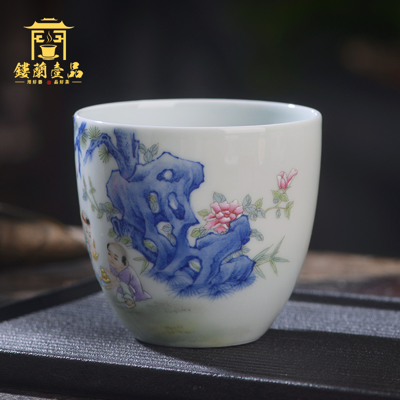Jingdezhen ceramic all hand - made alum red figure baby play master cup large personal single CPU kunfu tea cups