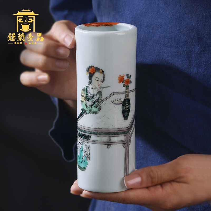 Hand - made colors) for the qing four treasures figure beauty hair brush pot brush pot furnishing articles all Hand jingdezhen characters