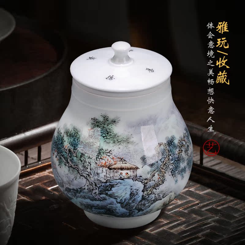 Jingdezhen ceramic all hand - made scenery warehouse sealing caddy fixings tea box storage tank pu - erh tea pot POTS to travel