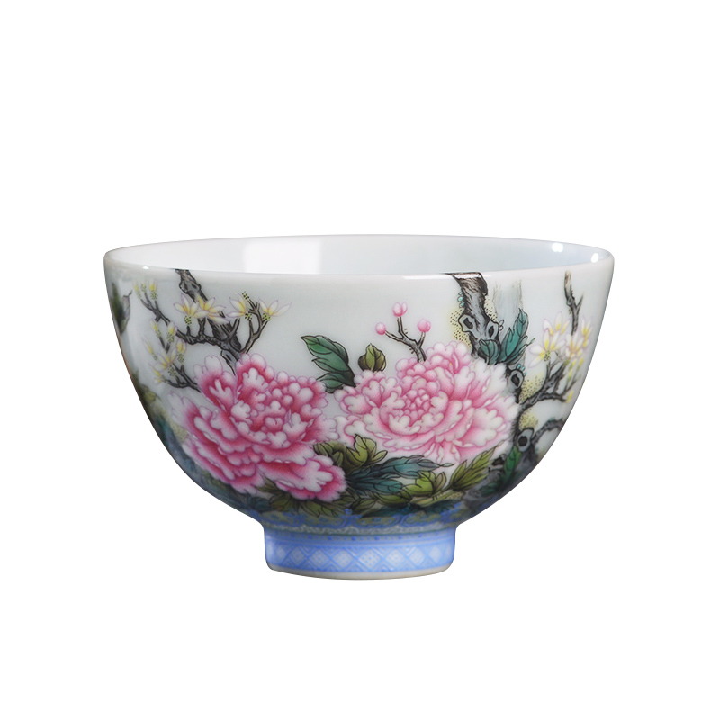 Jingdezhen ceramic all hand - made pastel wall peony master cup kung fu tea sample tea cup single cup tea cup