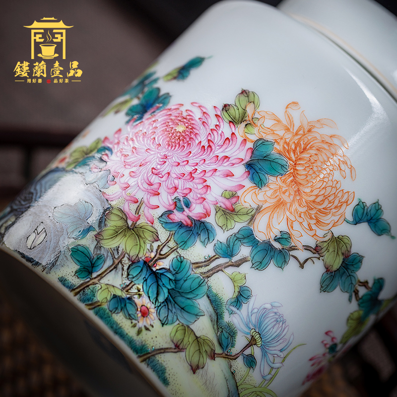 Jingdezhen all hand pastel by tea canister boutique high - end household seal warehouse storage tanks ceramic tea pot