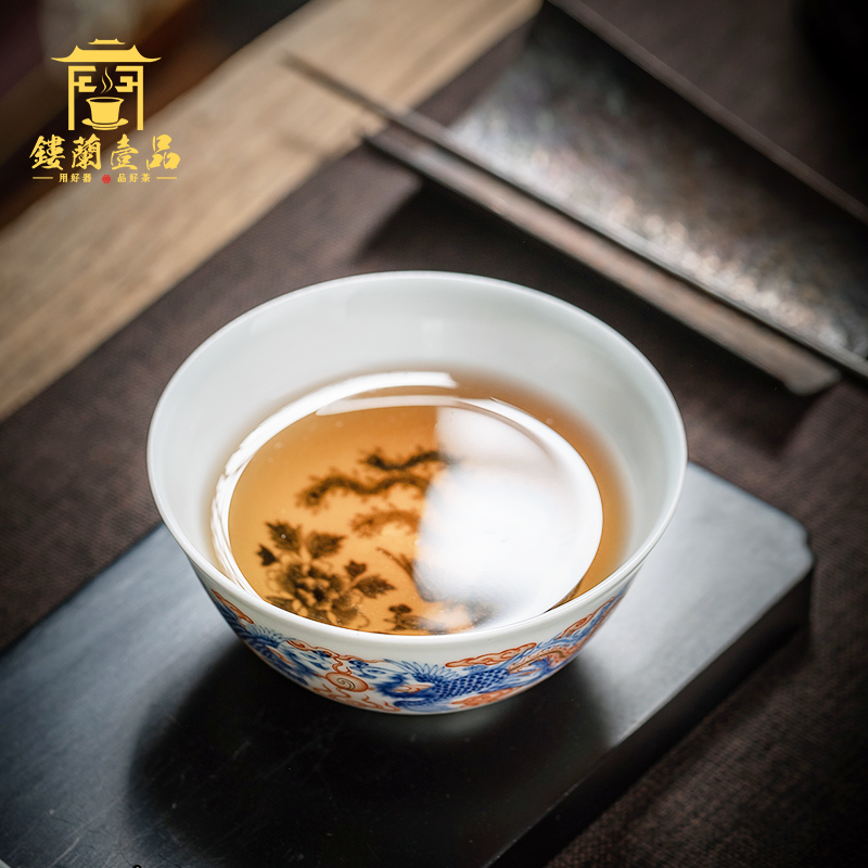 Jingdezhen ceramic all hand tea bowl is blue and white enamel phoenix sample tea cup master cup single CPU kung fu tea cups