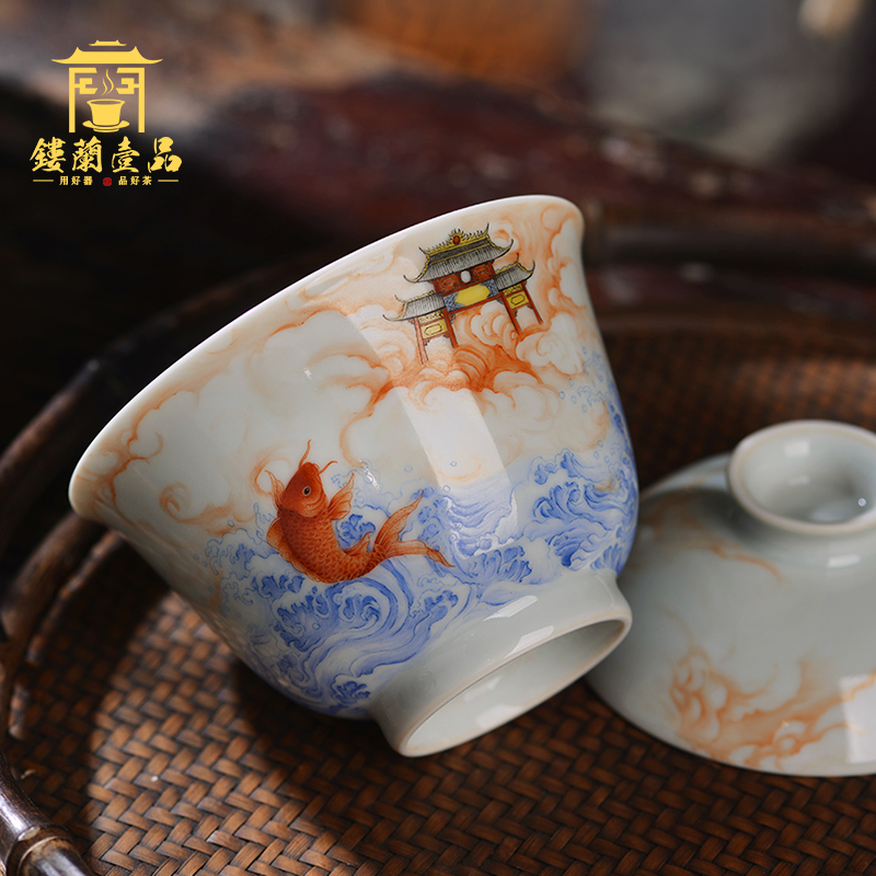 Jingdezhen ceramic famille rose leap by hand all three just two just tureen kung fu tea large bowl