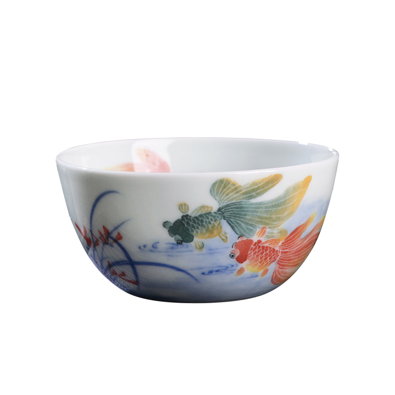 Jingdezhen ceramic all hand - made pastel goldfish kung fu master cup of individual household sample tea cup tea cup tea cups