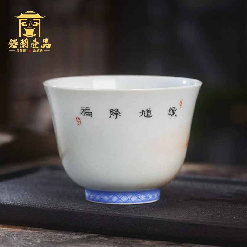 Посудa из Jingdezhen: полностью расписной пастельный Zhong Kui, оформленный мастер, чайная чашка для кунг-фу набора, большая личная единичная чашка