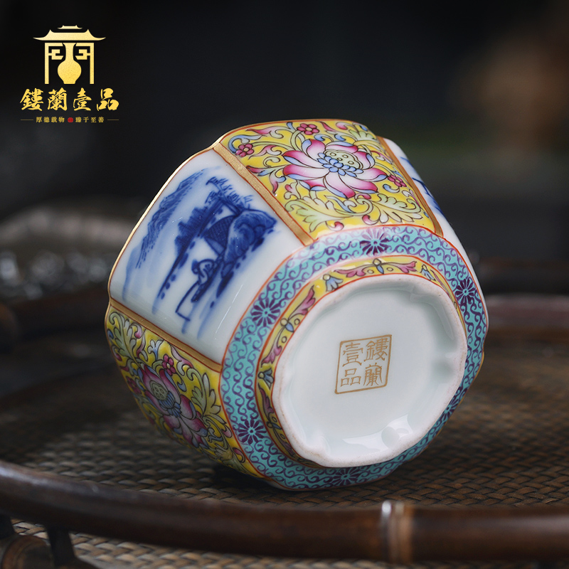 All hand - made colored enamel porcelain of jingdezhen ceramics landscape master cup kunfu tea, tea cup of individual single CPU